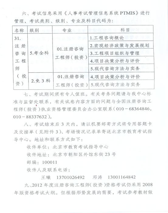 關于做好2012年度注冊咨詢工程師（投資）執(zhí)業(yè)資格考試考務工作的通知