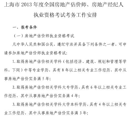 2013年上海房地產(chǎn)估價師報名時間為6月20日至7月7日