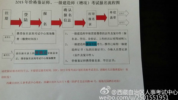 西藏人事考試中心官微公布2015年一級建造師考試考務工作通知