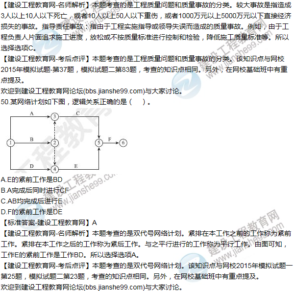 2015年一級(jí)建造師項(xiàng)目管理試題及答案(41-50題)