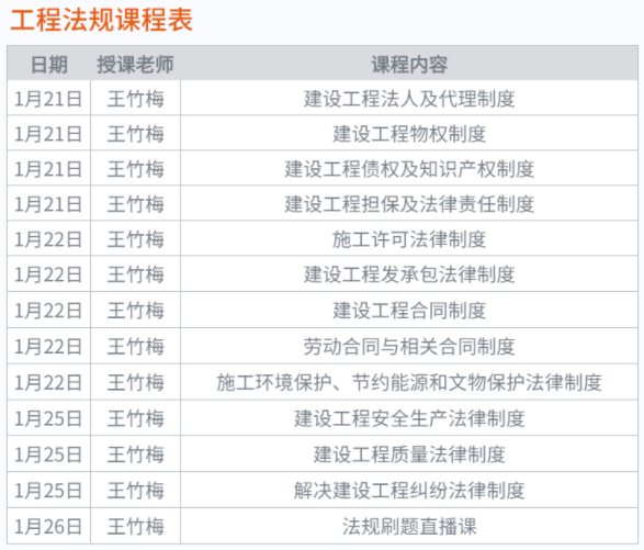 一級(jí)建造師工程法規(guī)課程表