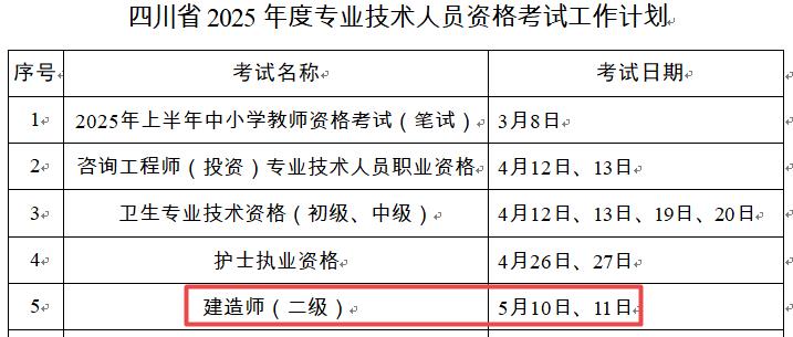 2025年四川二級(jí)建造師考試時(shí)間5月10日、11日